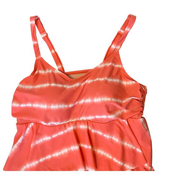 NWT Catherine's Tie Dye Tiered Swim Dress Coral Striped Plus Size 18W - Picture 3 of 12